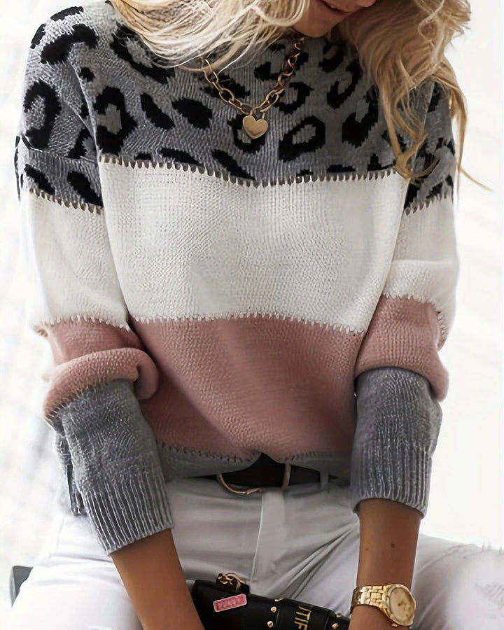 Zoe - Colourblock Leopard Sweater