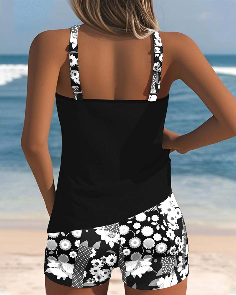 Tessa – Floral Tankini & Shorts Set