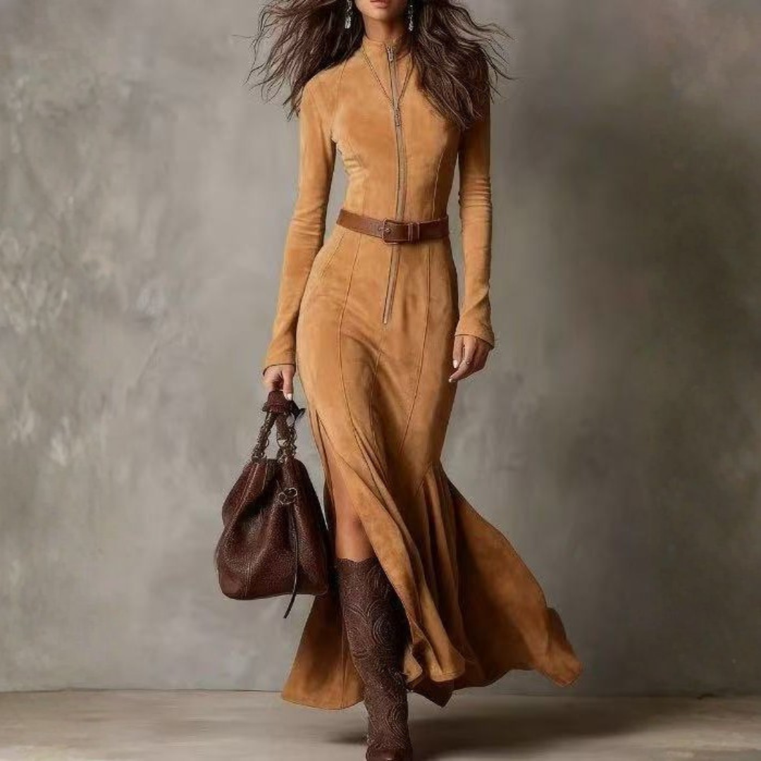 Alanna — Suede-Inspired Long Dress