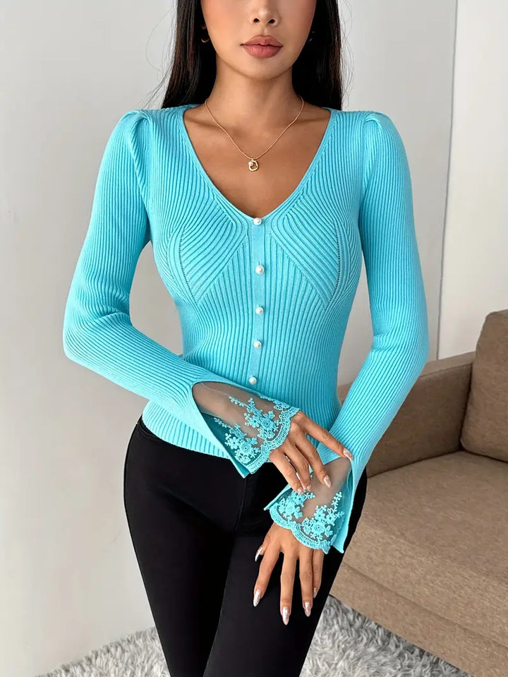 Natalie – Refined Lace-Sleeve Knit Top