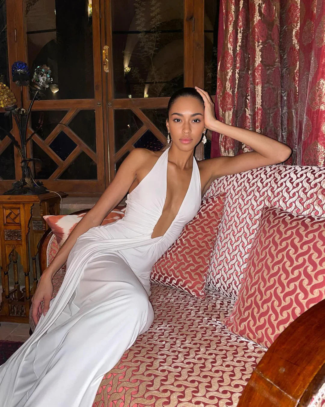 Celeste – Ivory Draped Maxi Dress