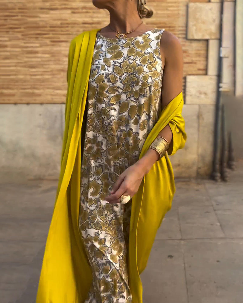 Niamh – Printed Dress & Matching Vest