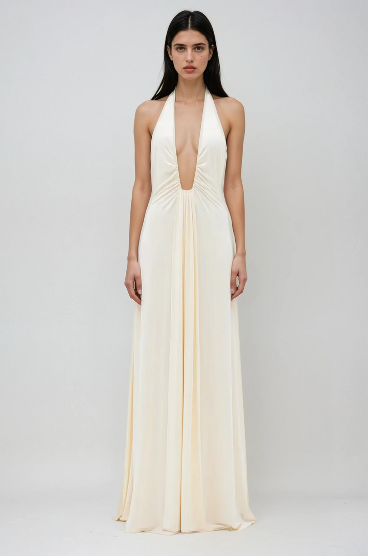 Celeste – Ivory Draped Maxi Dress