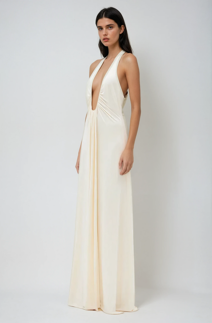 Celeste – Ivory Draped Maxi Dress