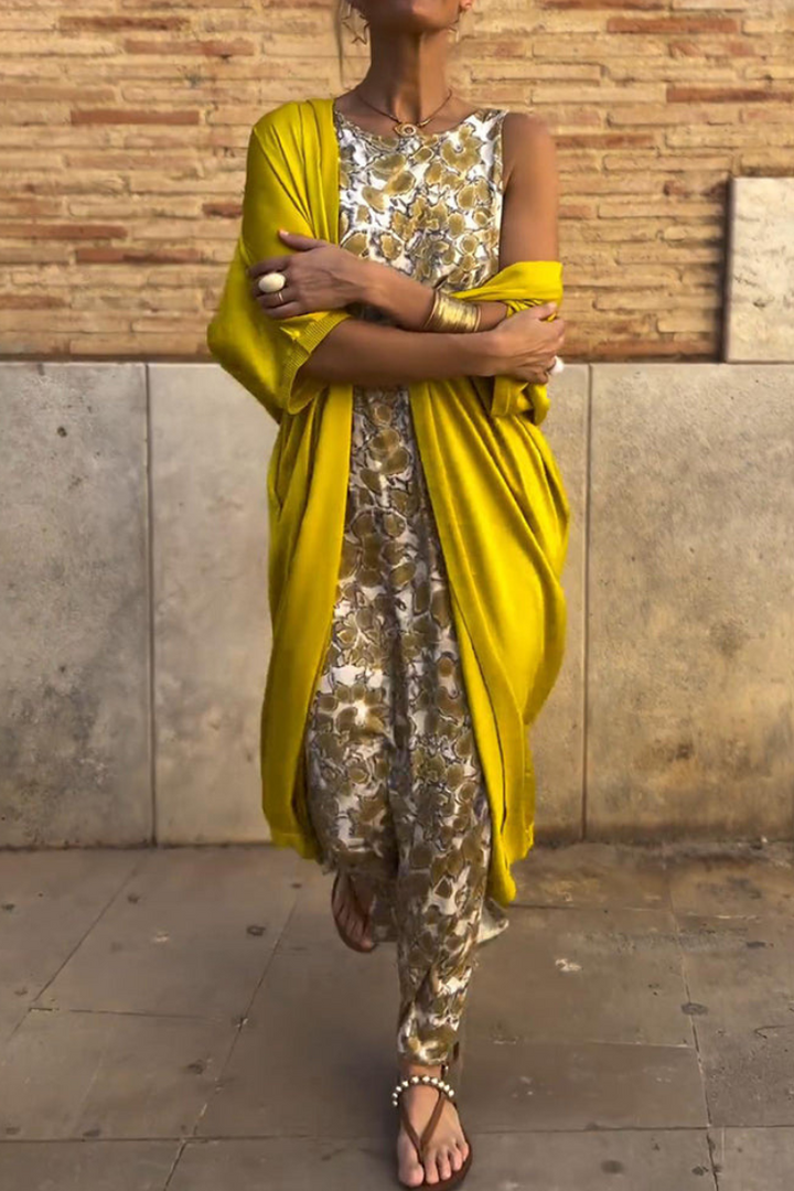 Niamh – Printed Dress & Matching Vest