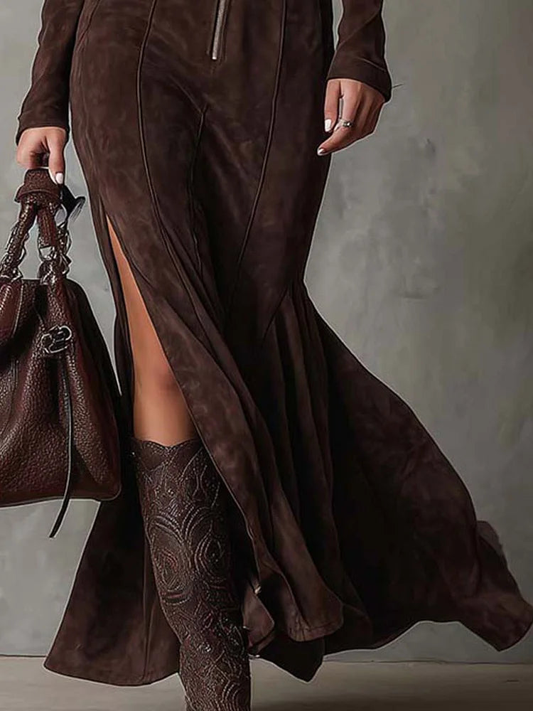 Alanna — Suede-Inspired Long Dress