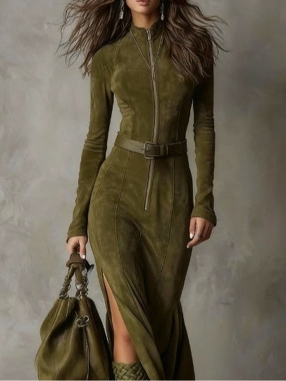 Alanna — Suede-Inspired Long Dress