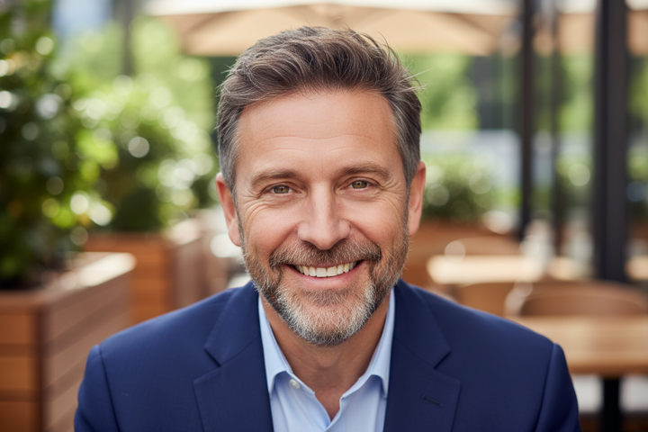 MIDDLE AGE MAN HAPPY