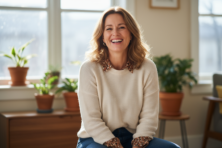 MIDDLE AGE WOMAN HAPPY